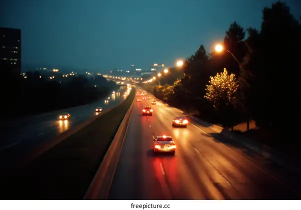 Night City Highway Traffic at Dusk