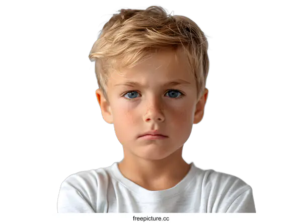 [Transparent Background PNG]Portrait of a Young Boy with Blonde Hair and Blue Eyes