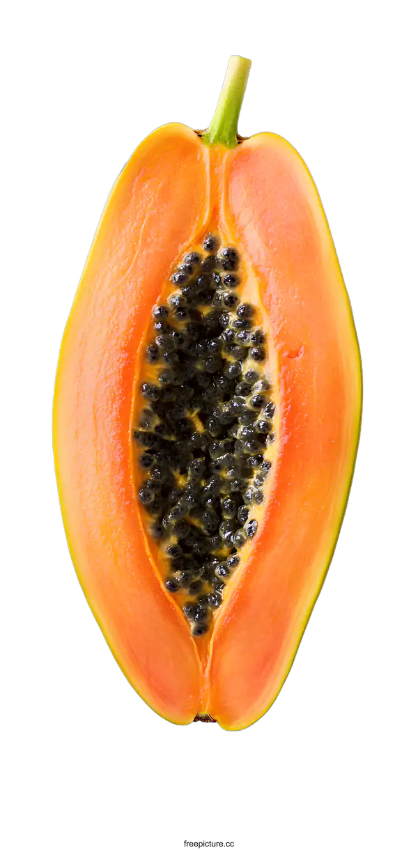 [Transparent Background PNG]Half Papaya Fruit with Seeds on White Background