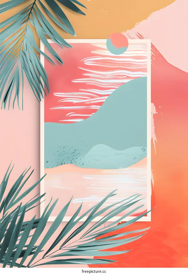 Abstract Minimalist  Pink and Green Landscape Illustration