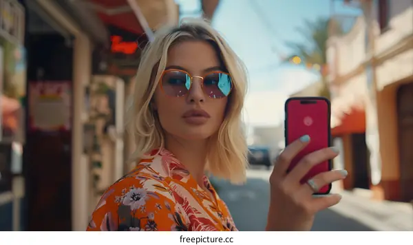 Young Woman Taking a Selfie on the Street