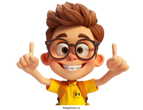 [Transparent Background PNG]Excited Boy with Glasses and Backpack