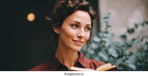 Thoughtful Woman Reading Outdoors