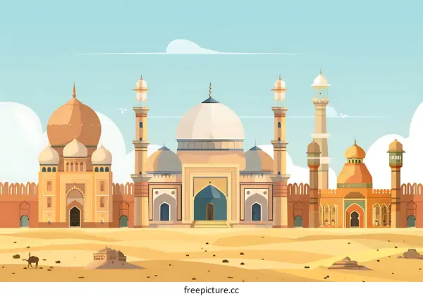 Mosque Architecture Illustration, Desert Landscape