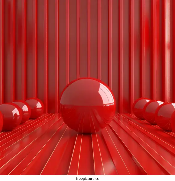 red spheres on a red striped background