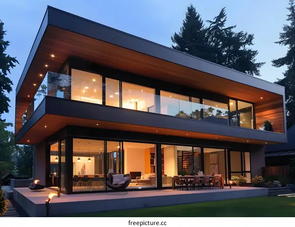 Modern Home with Large Windows and Deck