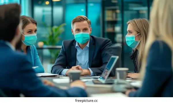 Business Meeting with Face Masks During Pandemic