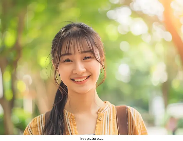 Smiling Asian Woman in a Park