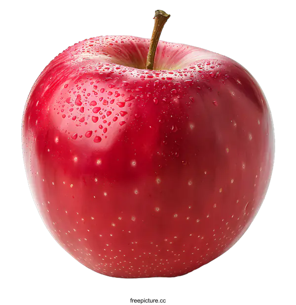 [Transparent Background PNG]A red apple with water drops on a white background