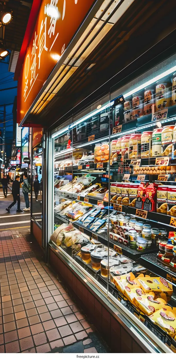 Japanese Convenience Store Display with Various Products