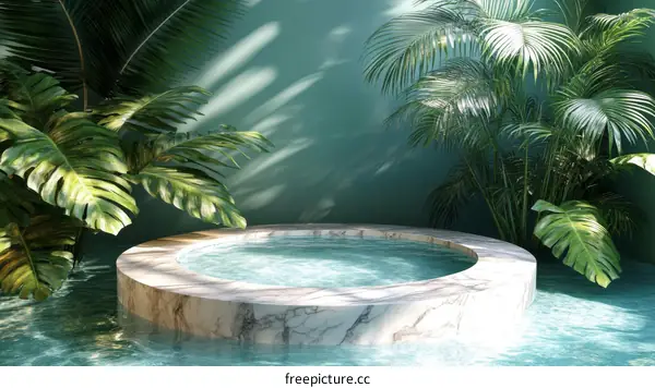 Tropical Spa Pool Scene Illustration