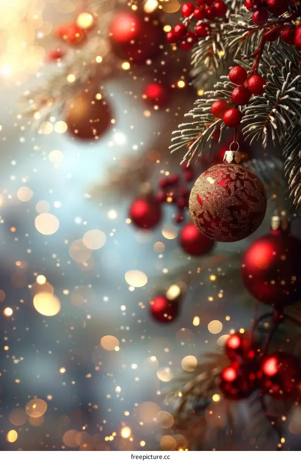 Christmas Tree Adorned with Red and Gold Ornaments