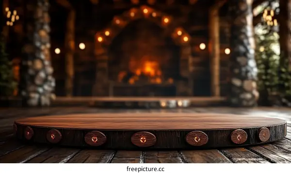Rustic Wooden Tabletop Display in Cozy Cabin