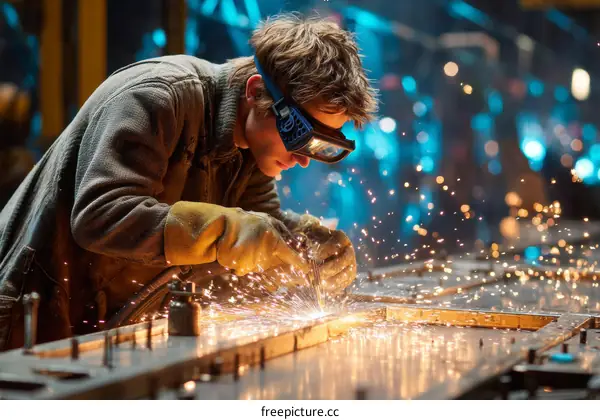 Industrial Worker Welding Metal Structure