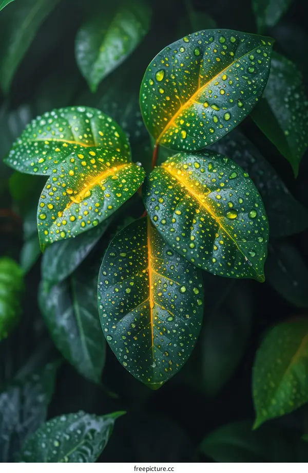 Raindrops on Taro Leaf with Golden Veins