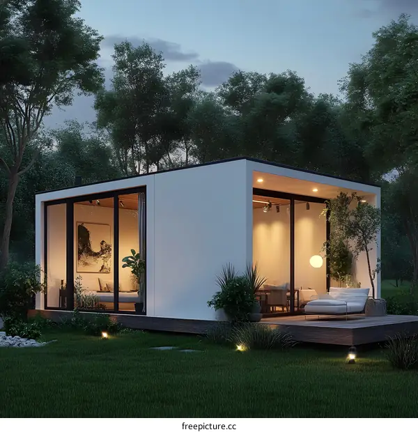 Modern Minimalist Home Design with Large Windows and Outdoor Patio