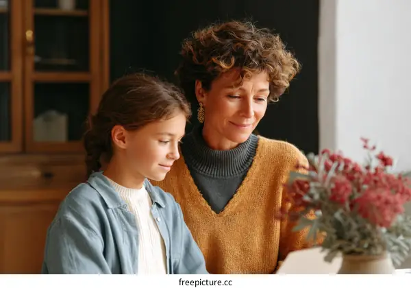 Two women interacting indoors, focusing on connection and communication