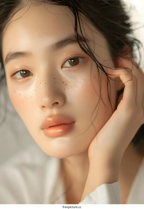 Closeup Portrait of a Young Woman with Freckles