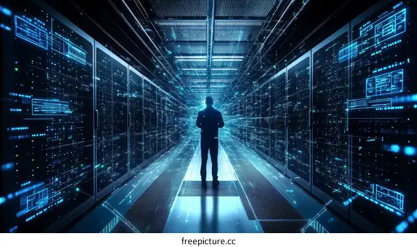 Future Server Room with Businessman