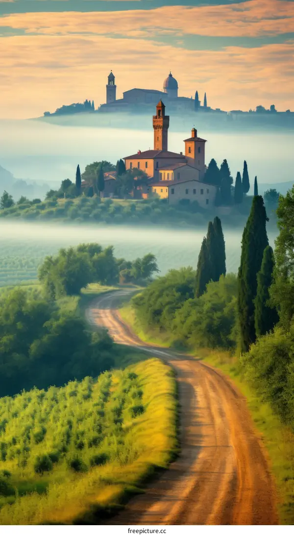 Country road through the vineyards of Tuscany, Italy