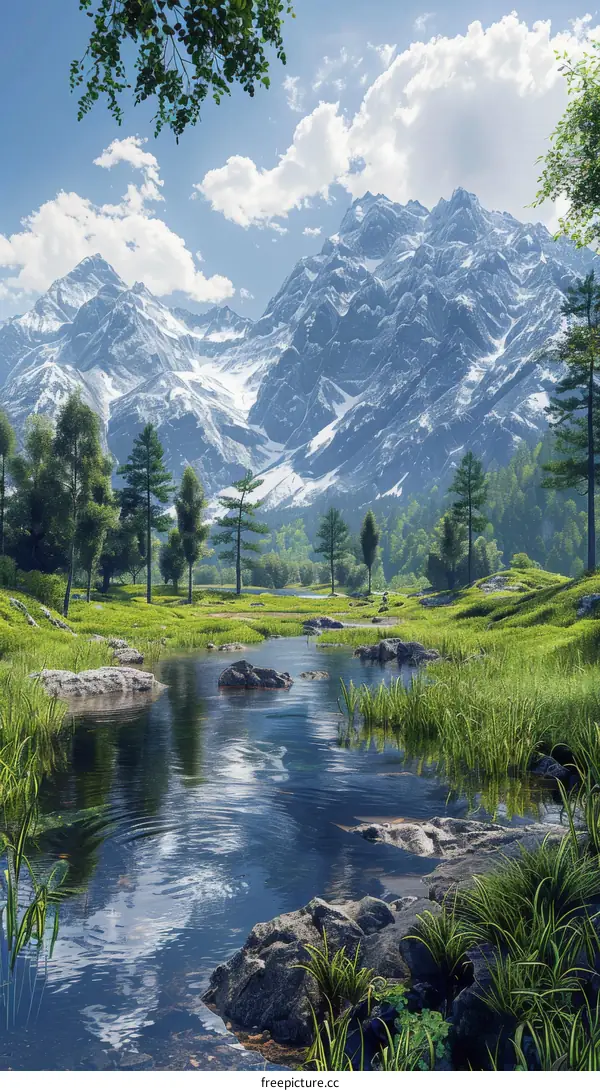 Majestic Mountain Valley Landscape with River