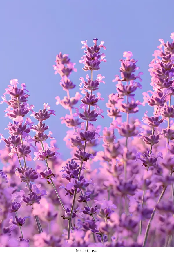 Close Up Of Lavender Flowers Against A Blue Sky