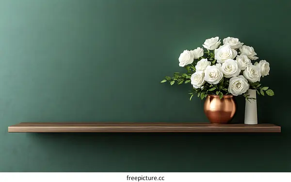 Elegant White Roses on a Wooden Shelf