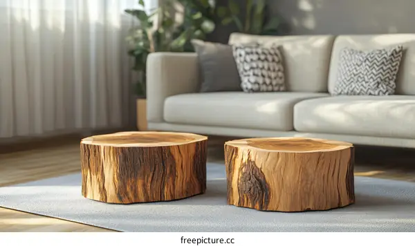 Two Wooden Coffee Tables in a Modern Living Room