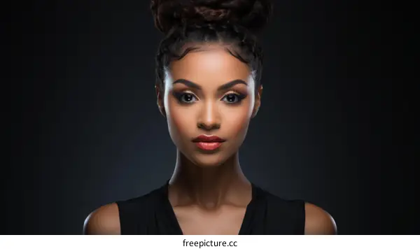 portrait of a beautiful black woman with a bun