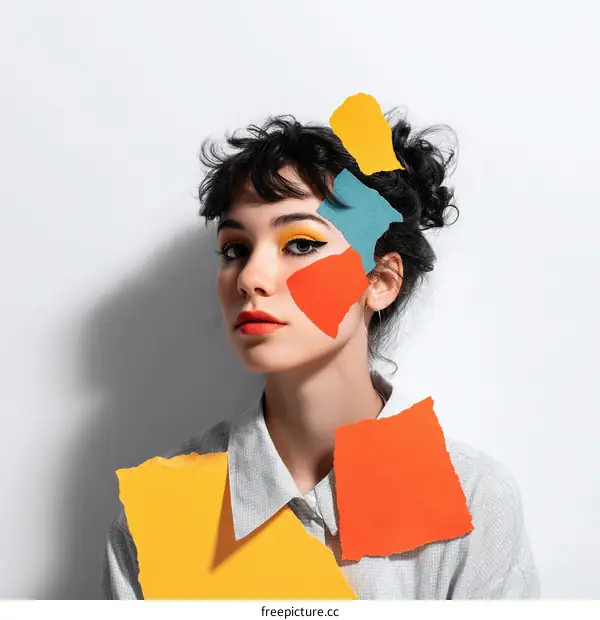 Abstract Colorful Paper Collage Portrait of a Woman