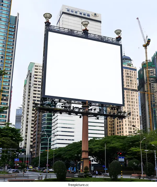 Blank Billboard on City Street with Buildings