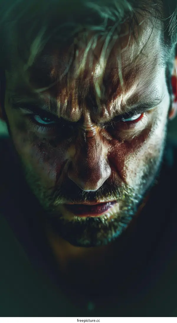 Close Up Portrait of a Man with Angry Expression