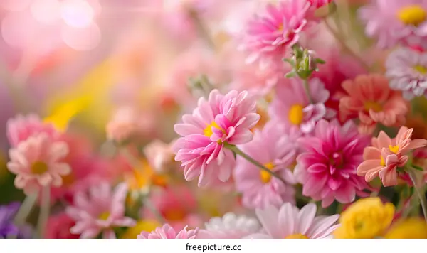 Pink And Yellow Flowers In A Bouquet