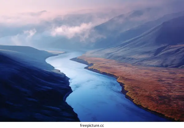 Majestic River Winding Through Mountains