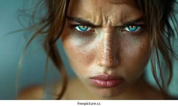 Close-up Portrait of a Woman with Intense Expression