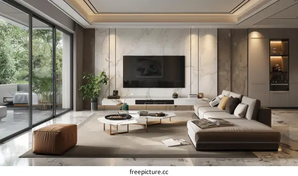 Modern living room interior with television and sofa