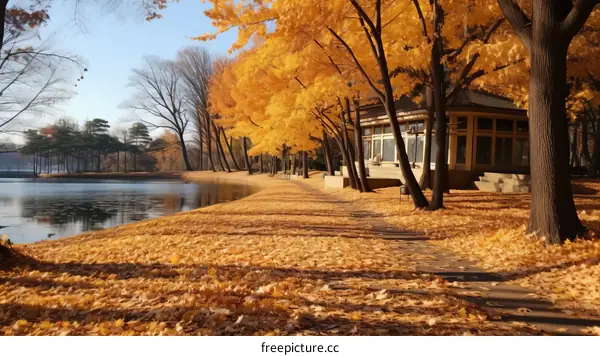 Fall Scenery of a Lakeside Park