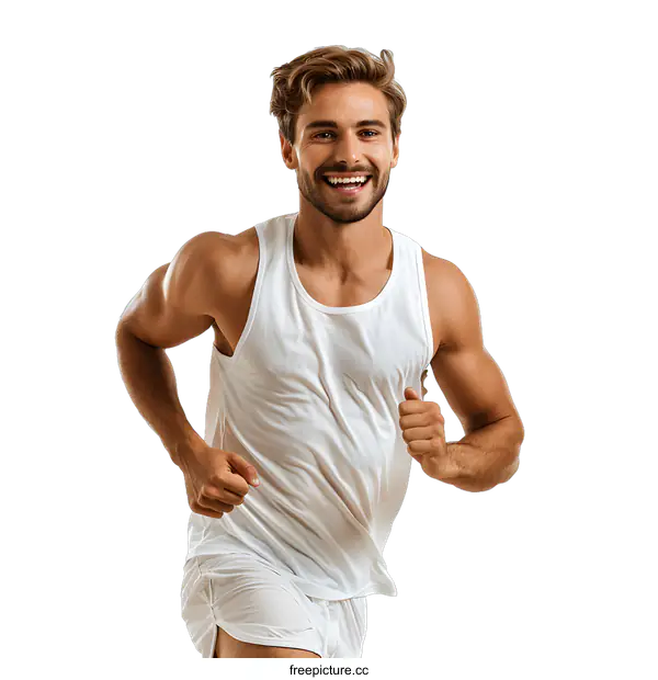 [Transparent Background PNG]Portrait of Smiling Athletic Man Running