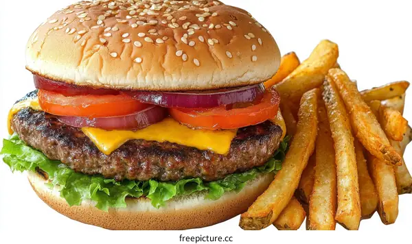 Delicious Cheeseburger and French Fries Combination