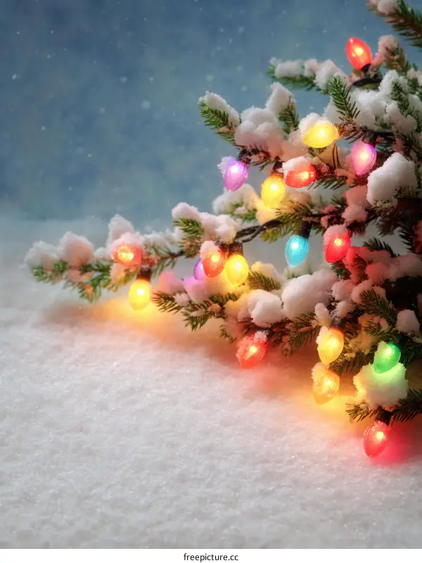 Winter Christmas Lights on Snowy Branches