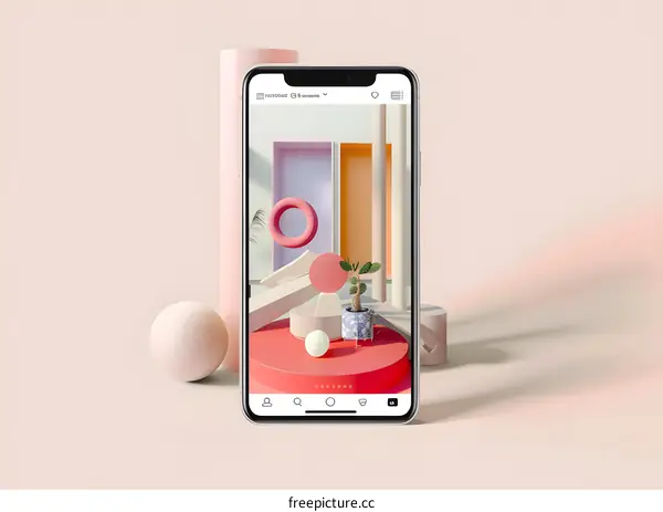 3D Rendered Phone Screen Displaying Abstract Design