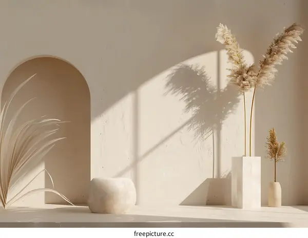 Minimalist Home Interior Design With Beige Walls and Dried Plants