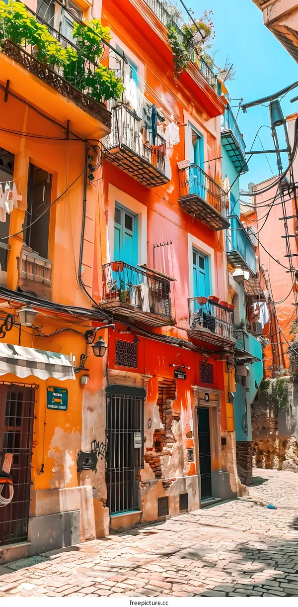 Colorful Buildings in a Narrow Street
