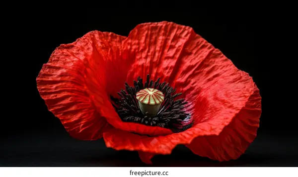 Close-up Red Poppy Flower on Black Background