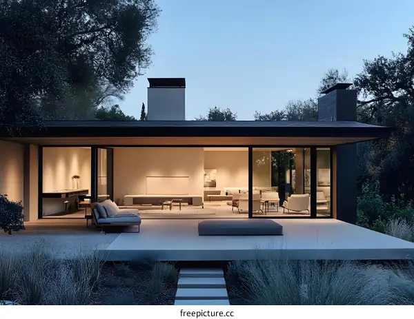 Modern House With Large Glass Windows and Patio