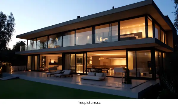 Modern Home with Large Windows and Patio