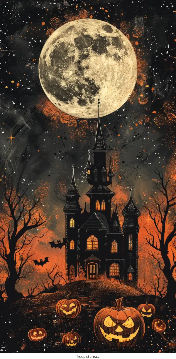 Spooky Haunted House with Full Moon Backdrop