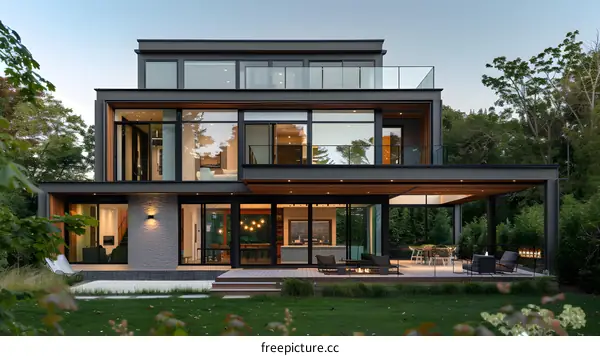 Modern House with Large Windows and Deck