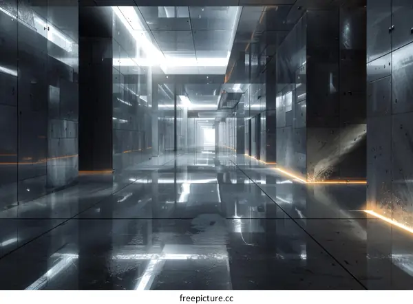 Futuristic Glass and Concrete Corridor