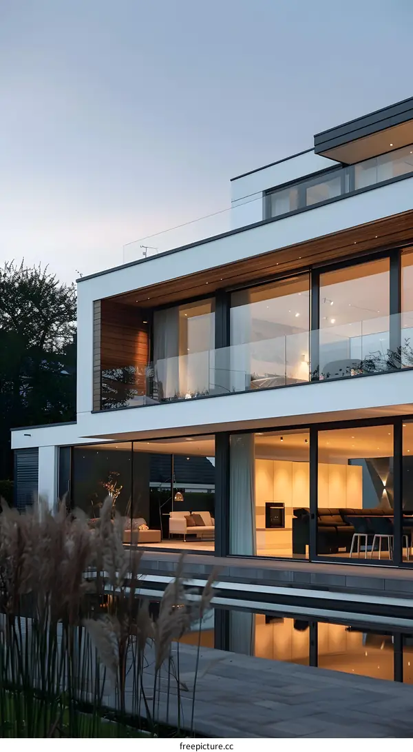 Modern Home Exterior with Glass Walls and Pool